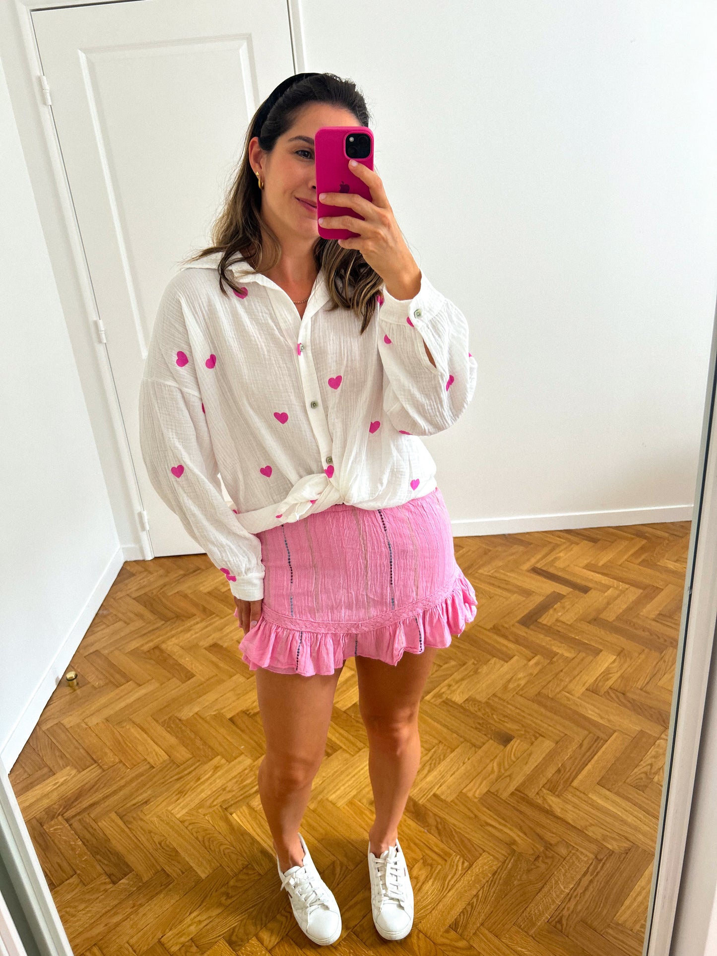 Pink Embroidered Detail Shorts
