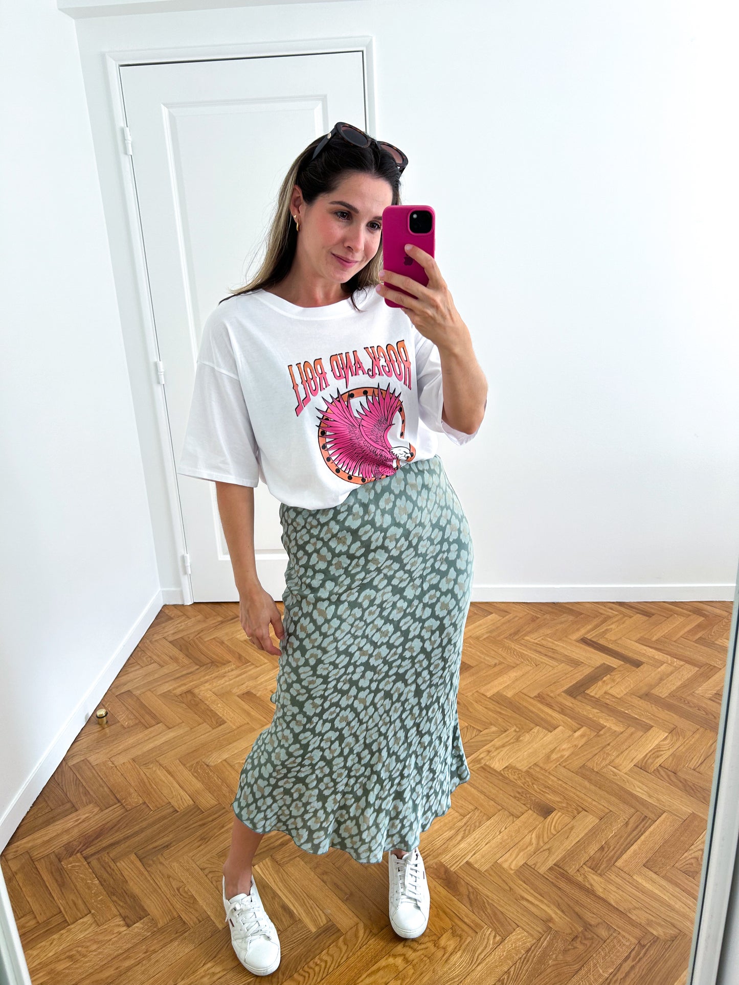 Green Leopard Midi Skirt
