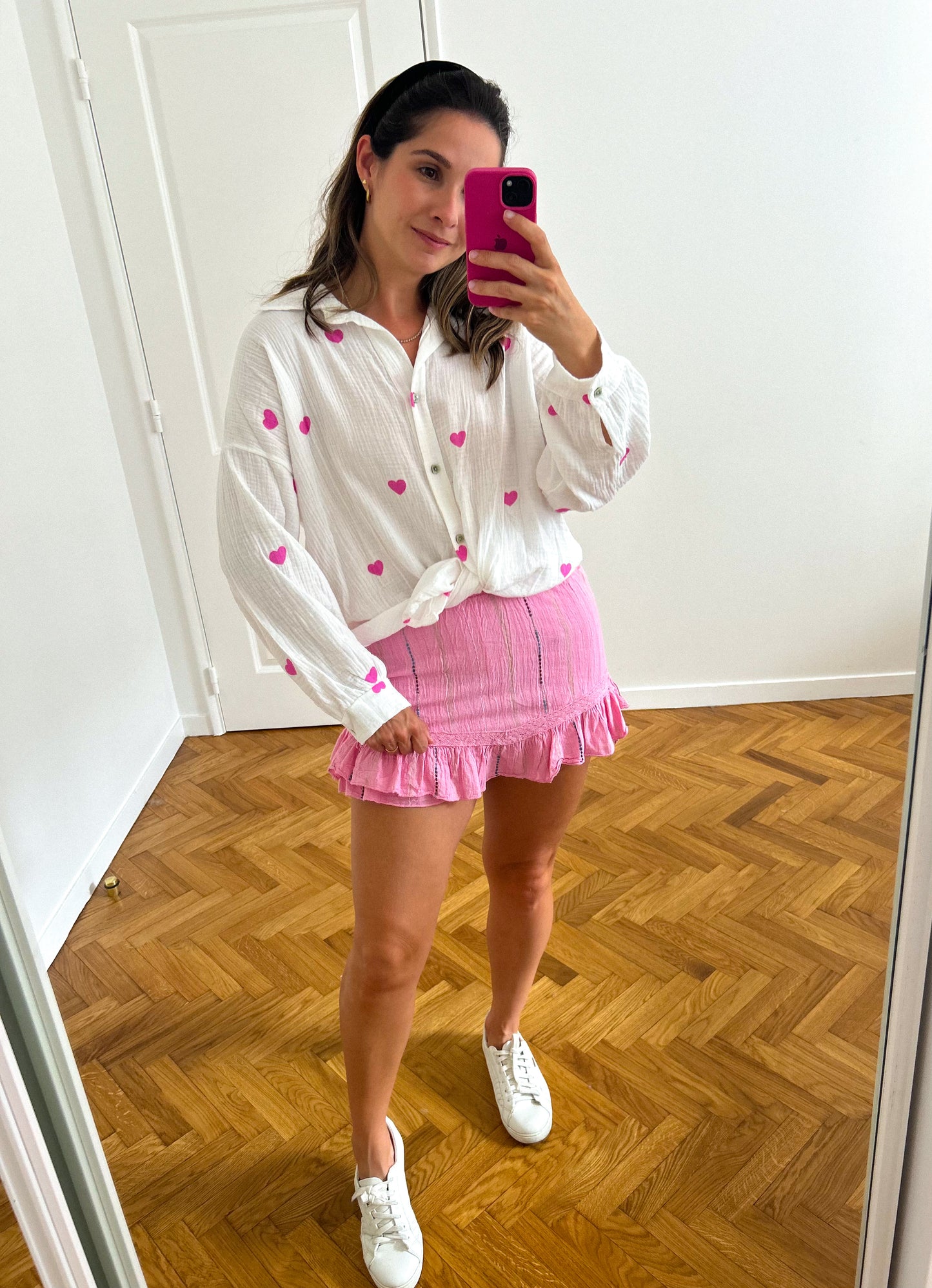 Pink Embroidered Detail Shorts