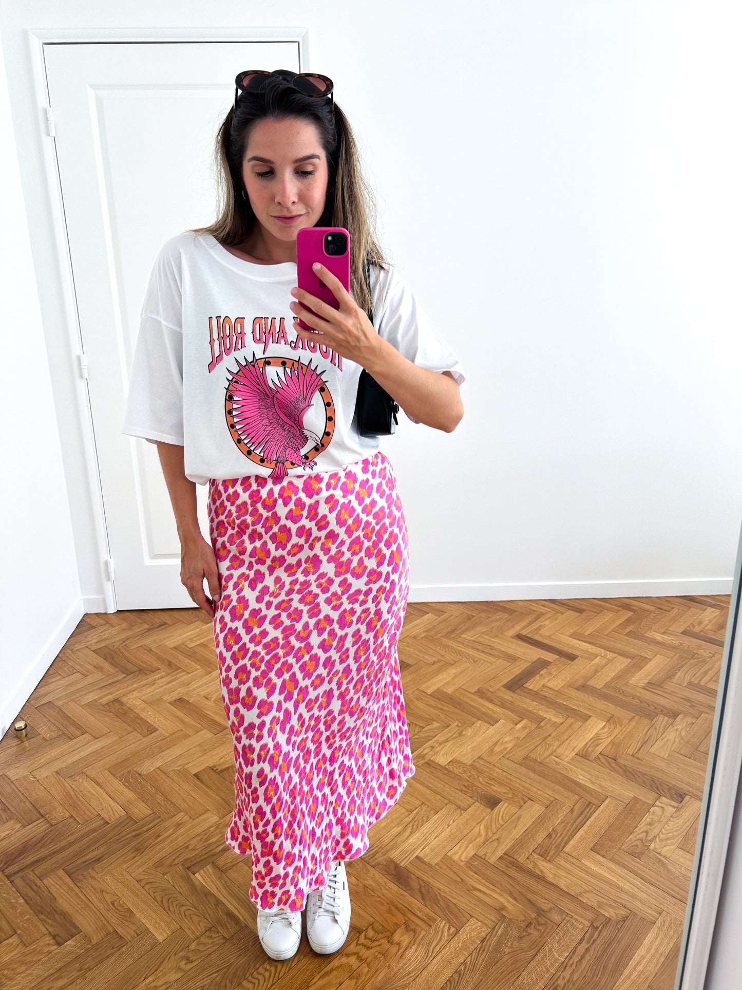 Pink Leopard Midi Skirt