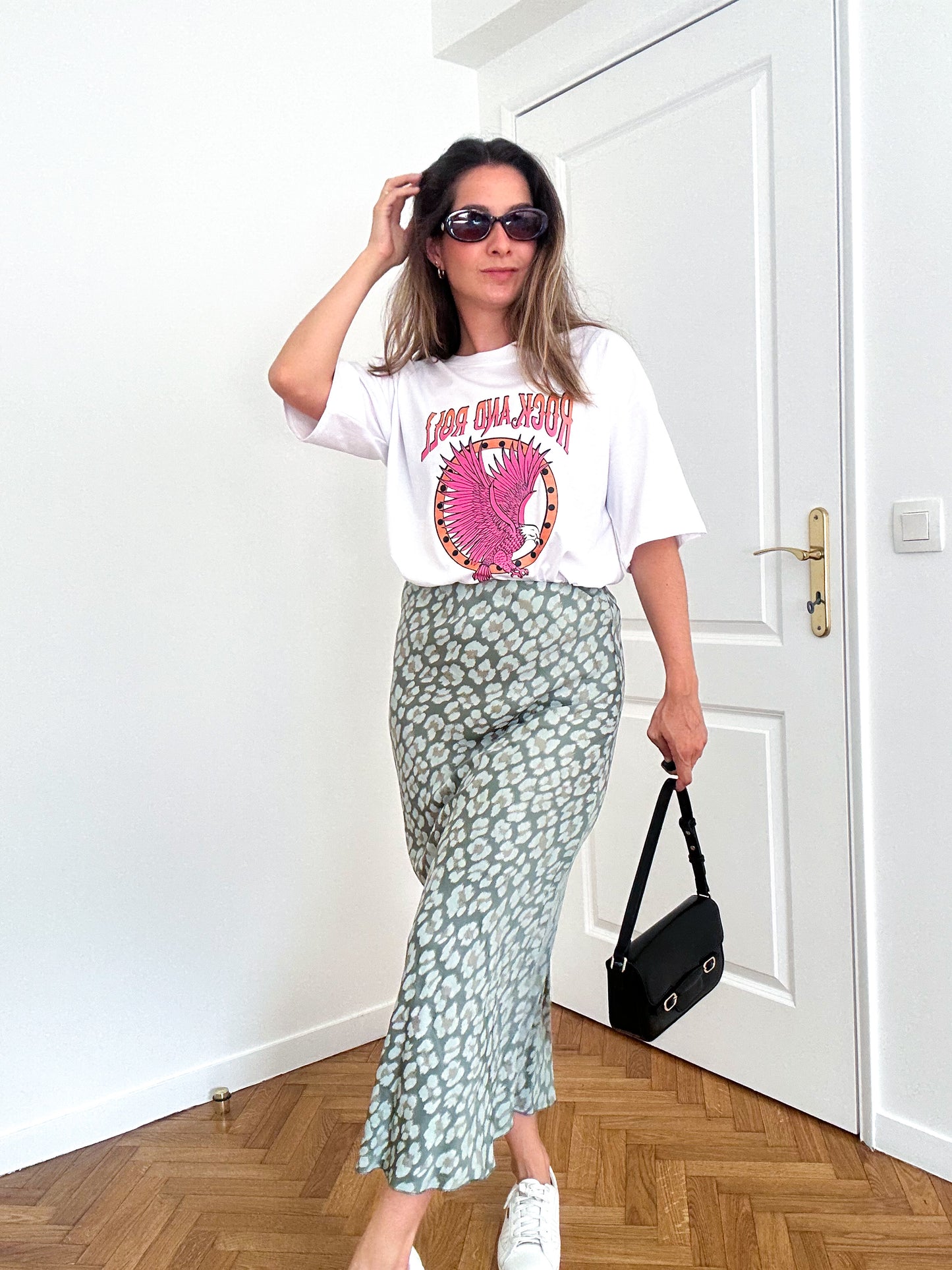 Green Leopard Midi Skirt