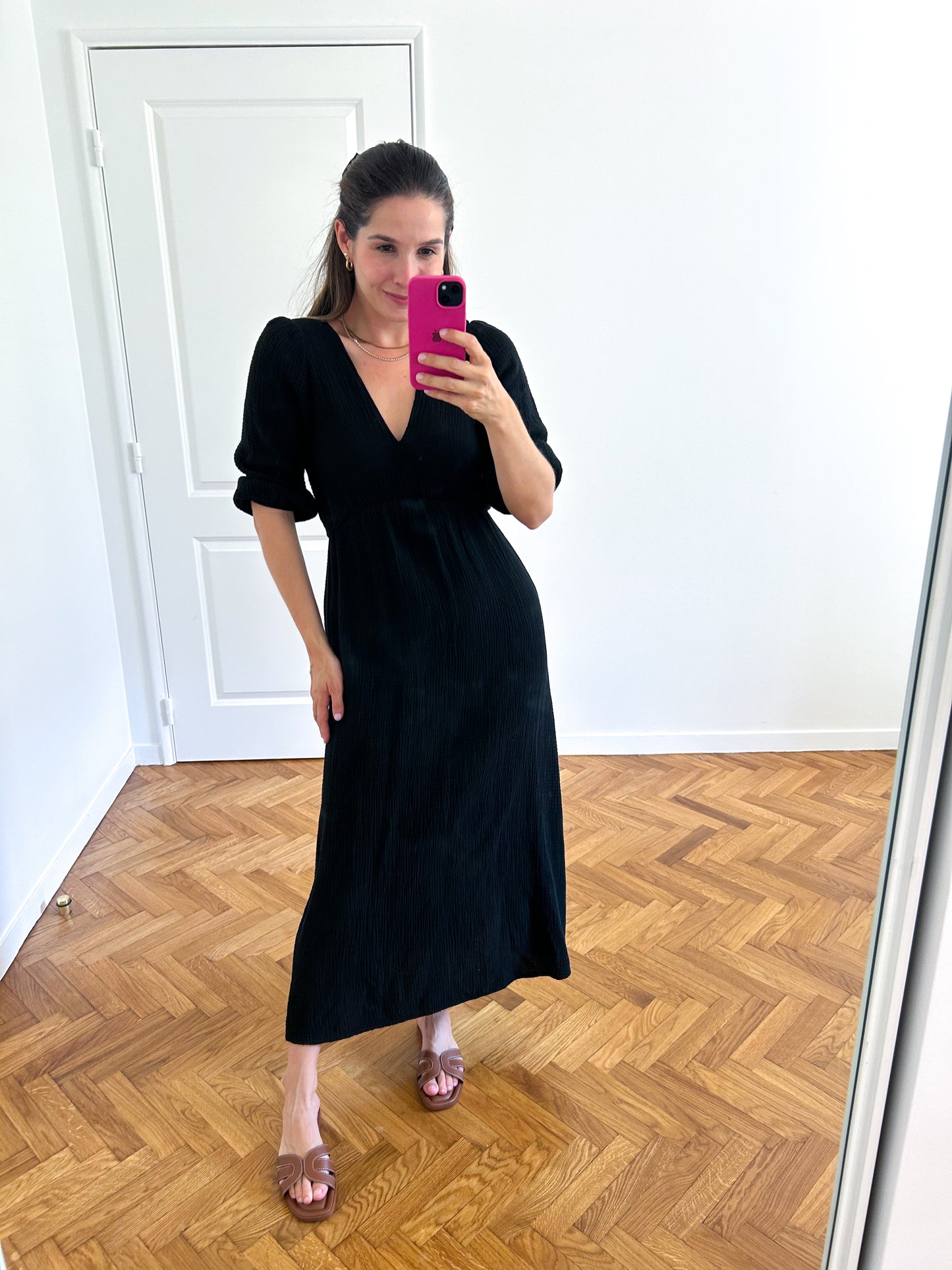 Black Midi Cotton Gauze Dress