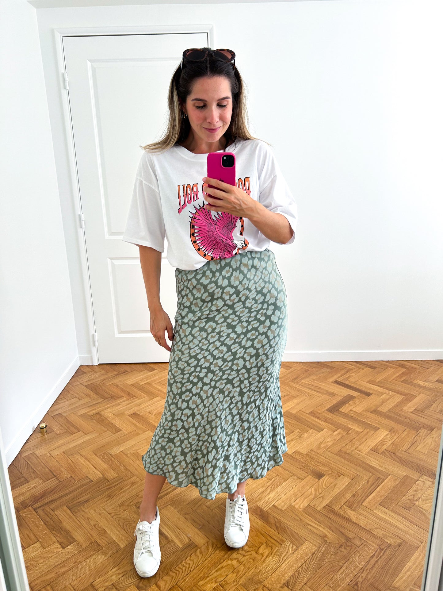 Green Leopard Midi Skirt
