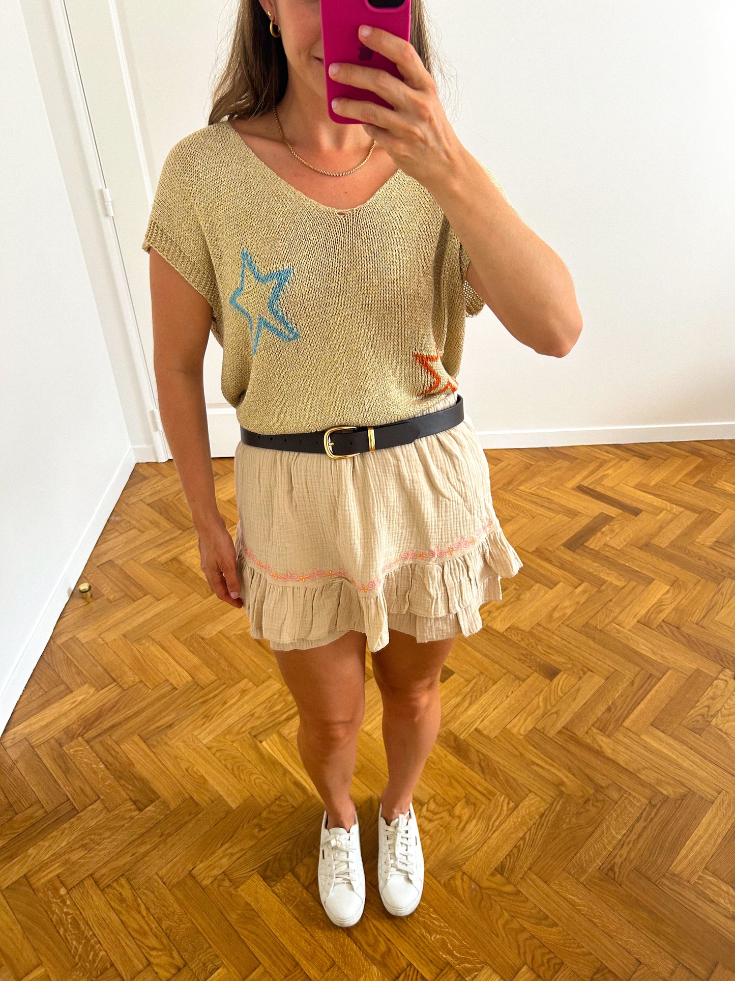 Shorts met geborduurde details Beige