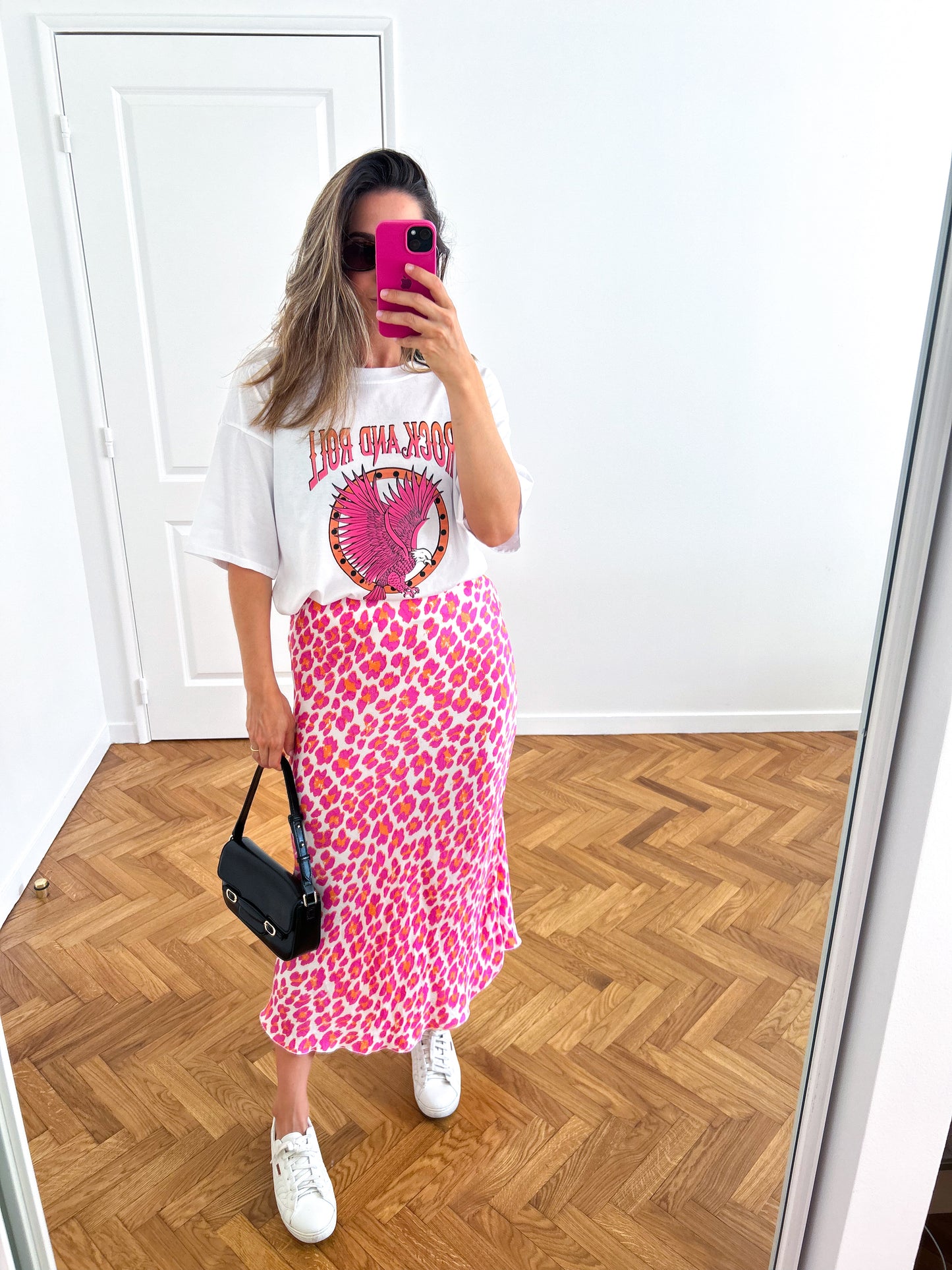 Pink Leopard Midi Skirt