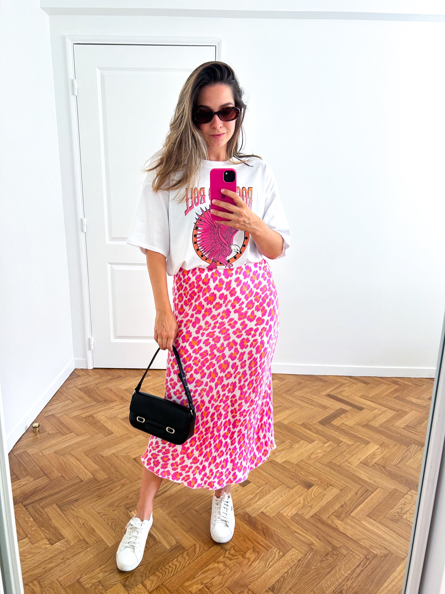 Pink Leopard Midi Skirt