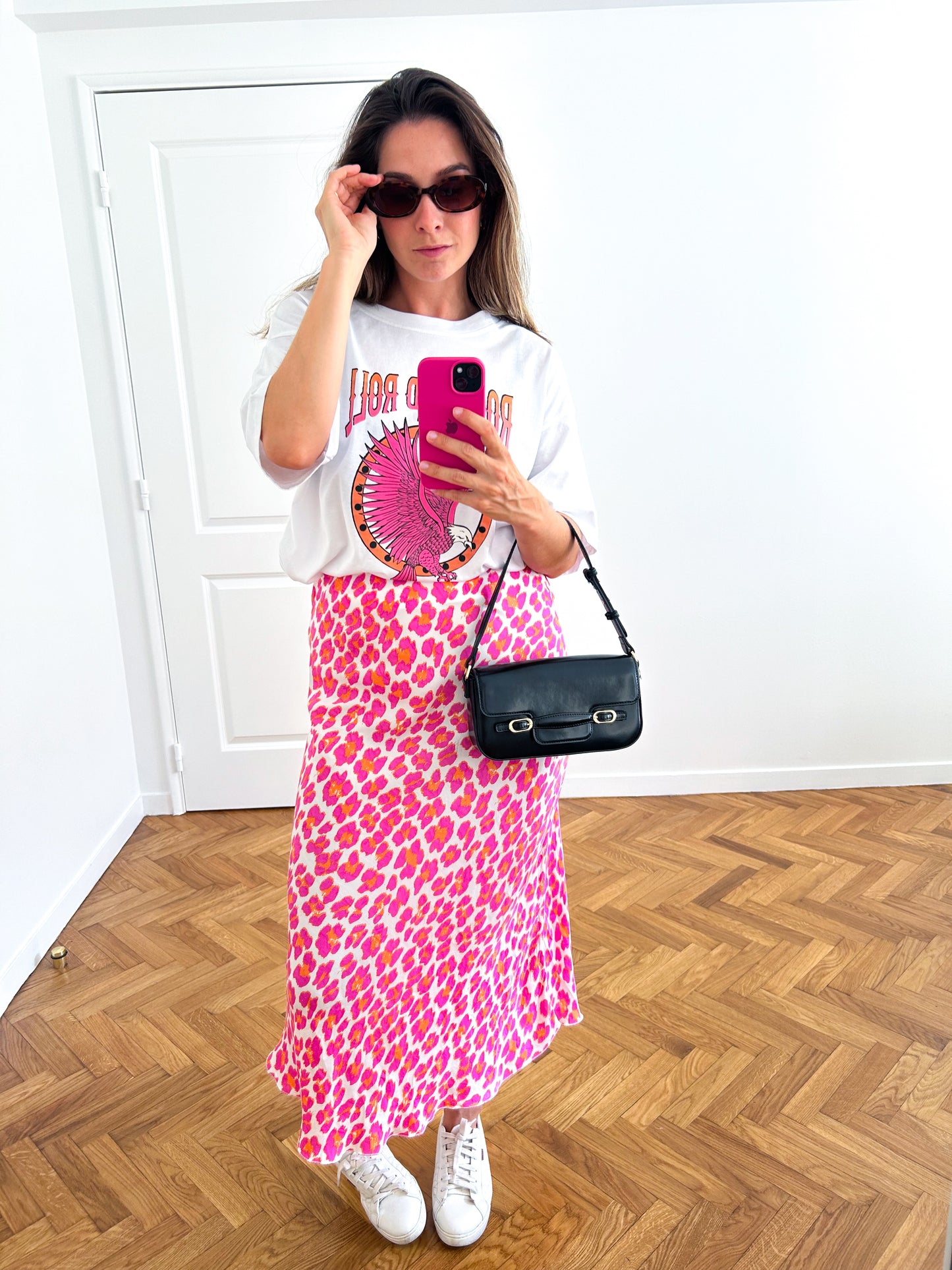 Pink Leopard Midi Skirt