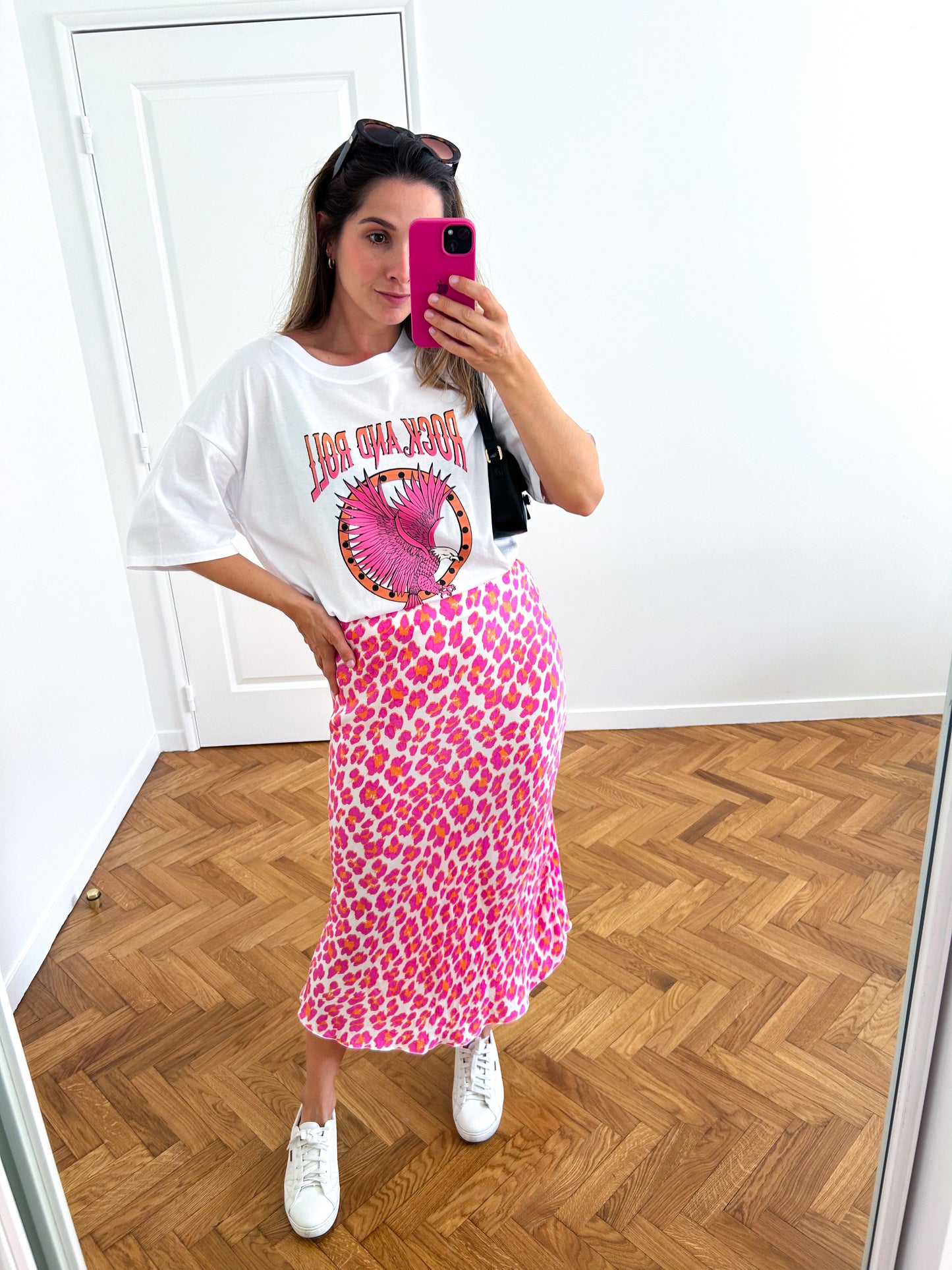 Pink Leopard Midi Skirt