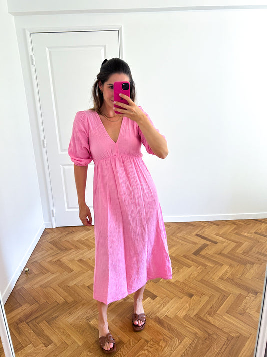 Pink Midi Cotton Gauze Dress