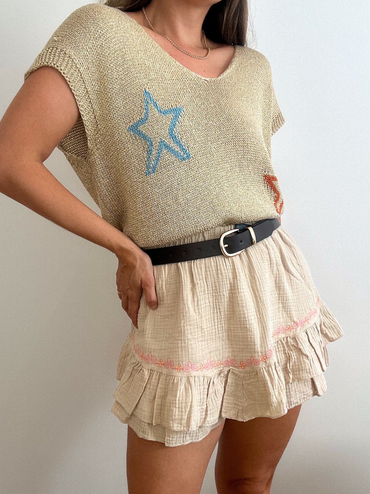 Shorts met geborduurde details Beige