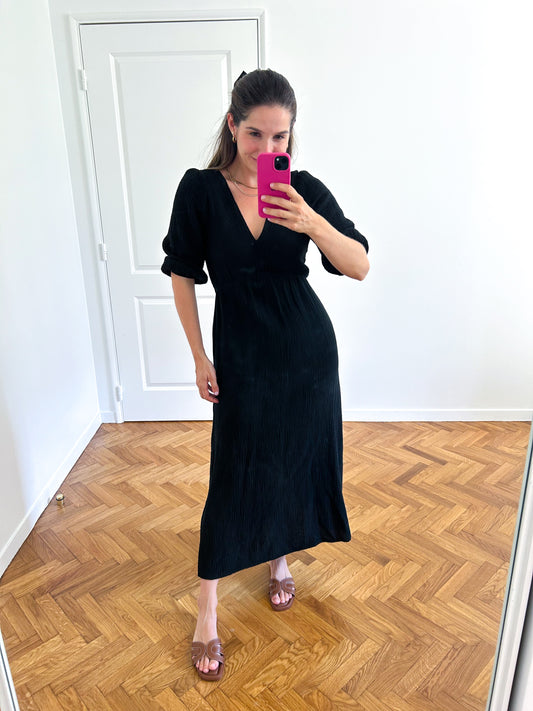 Black Midi Cotton Gauze Dress