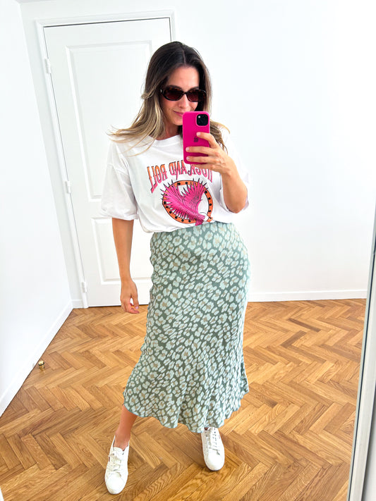 Green Leopard Midi Skirt