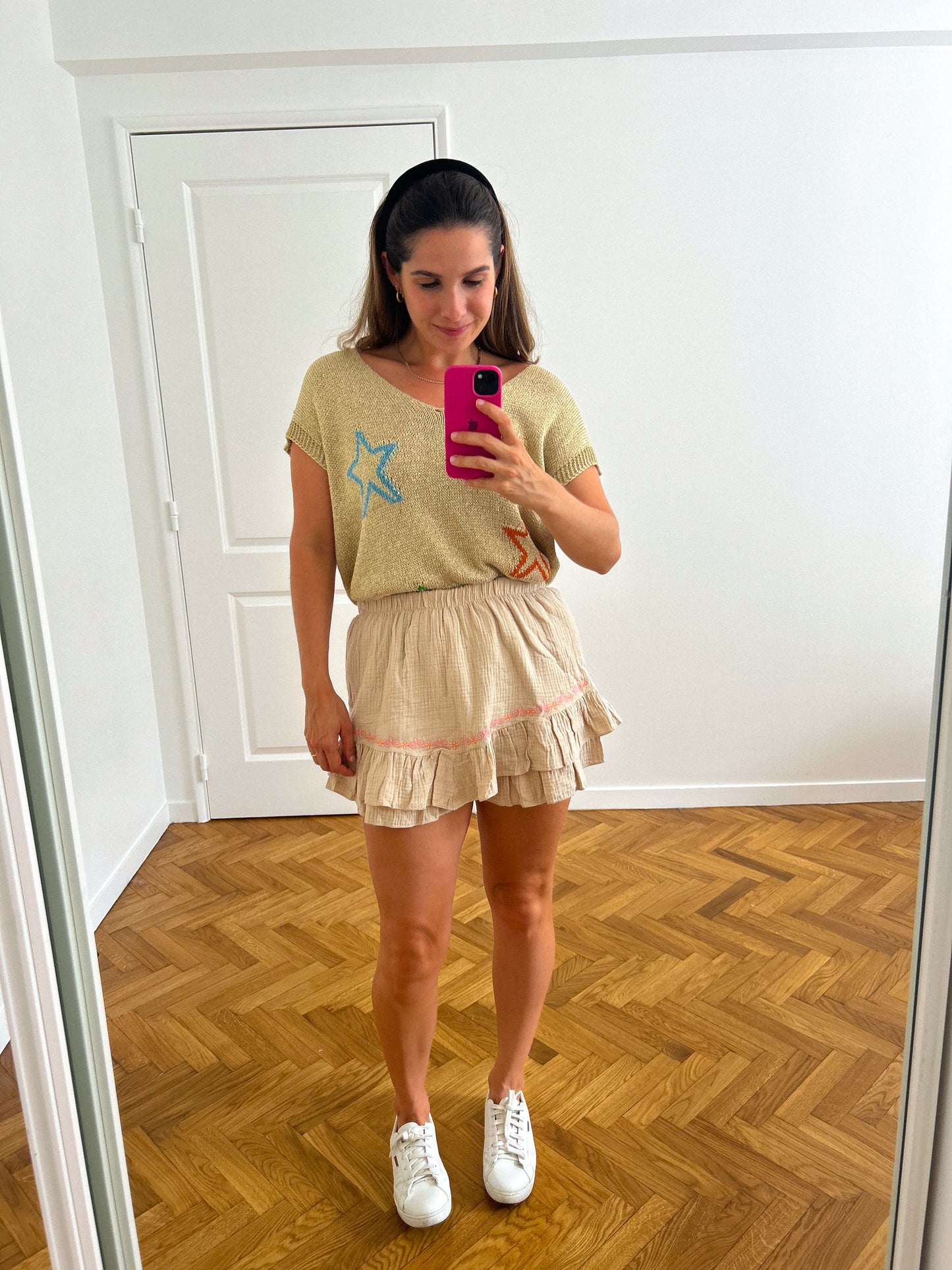 Shorts met geborduurde details Beige