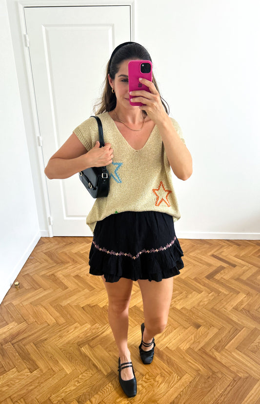 Black Embroidered Detail Shorts