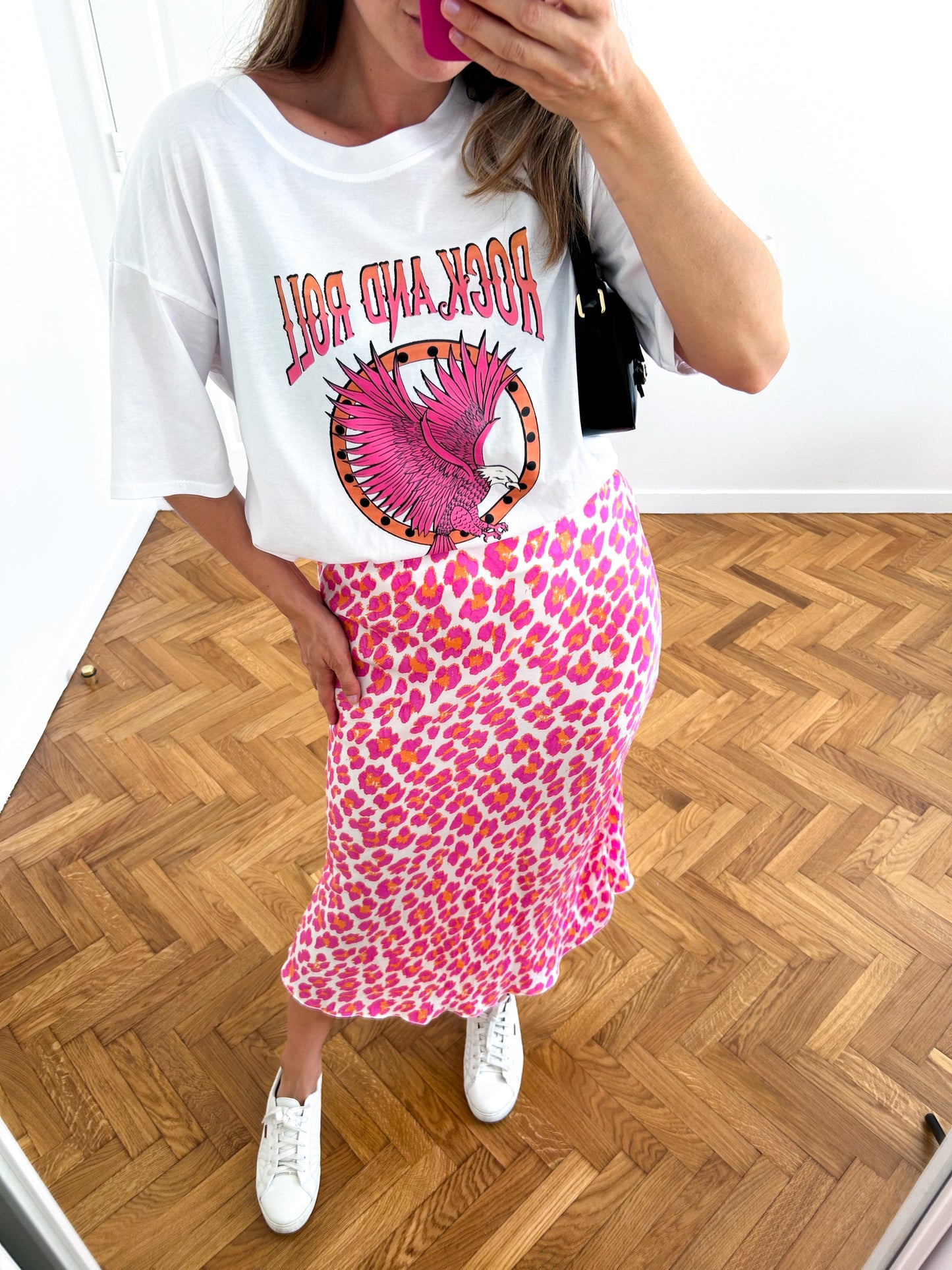 Pink Leopard Midi Skirt